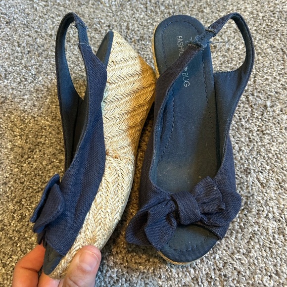 Fashion Bug Shoes - Fashion Bug Y2K Dark Blue Wedges with Bow Accent